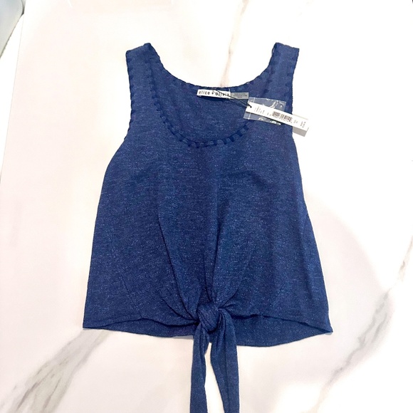 NWT! ALICE + OLIVIA BLUE COTTON JACINDA TIE FRONT TANK TOP XS - Picture 2 of 8